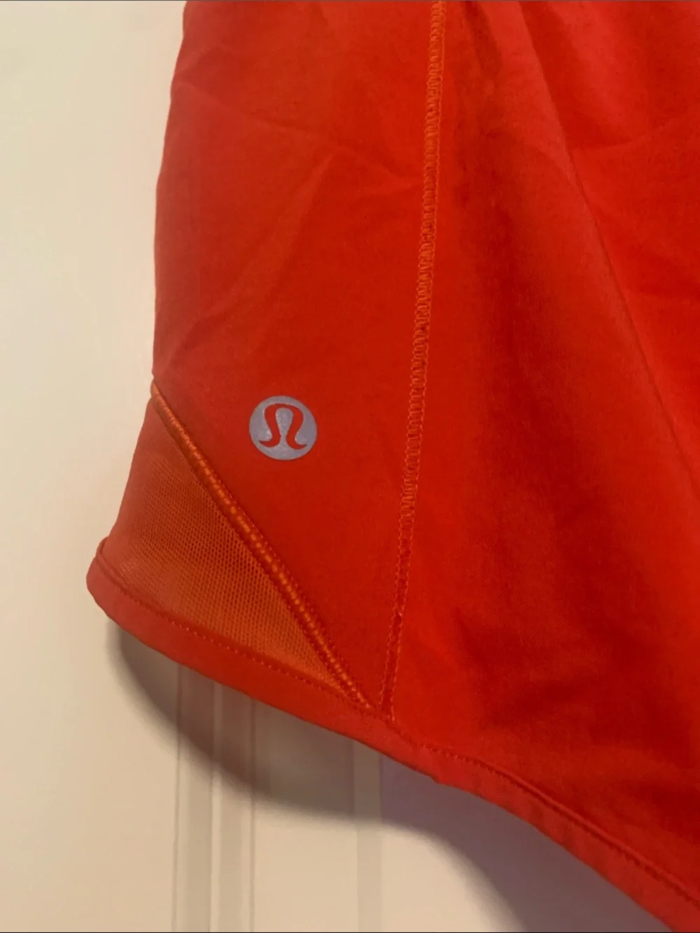Lululemon Carnation Red Hotty Hot Shorts 4in Sz 8, GUC, 1 pin hole in the back